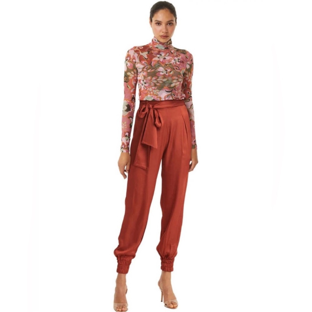 MISA Los Angeles Vep Pants in Burnt
Orange Satin 
$138 $385 NWT